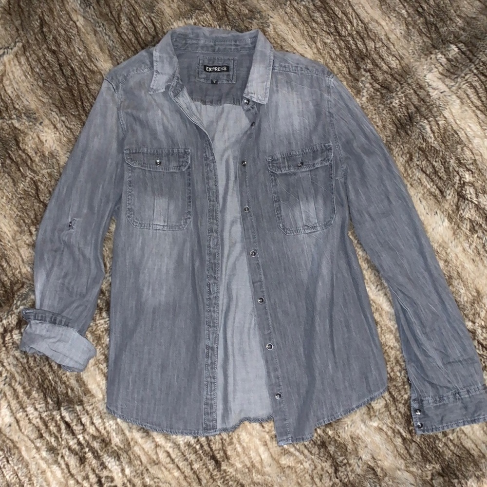 Grey denim button-up